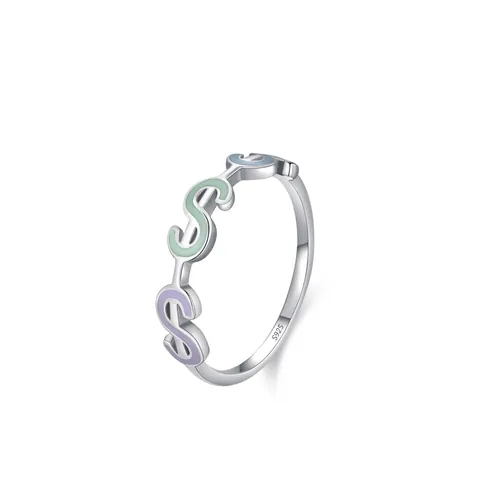 Anello con Simbolo del Dollaro in Argento Sterling 925 Smalto Colorato per Donna Moda Trendy Segno di Soldi Gioielli Regalo