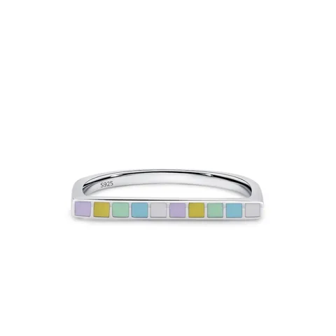 Bague en Forme de U en Argent Sterling S925 Émail Arc-en-ciel pour Femmes Style Mosaïque Multicolore Bijoux de Mode