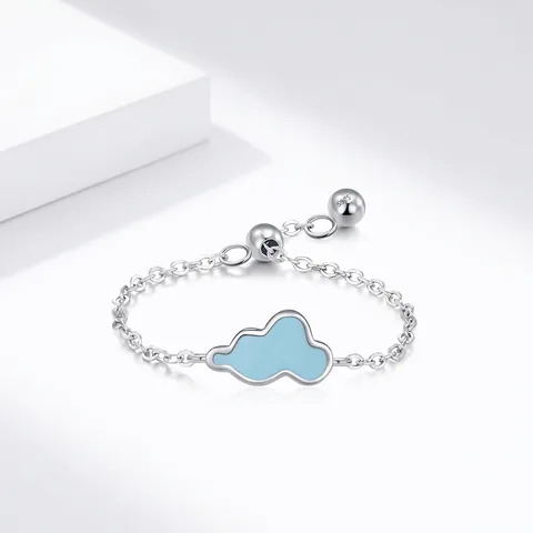 925 Sterlingsilber Süße Blaue Emaille Wolke Verstellbare Kette Ring Für Damen Frisch Süß Minimalistisch Schmuck Geschenk