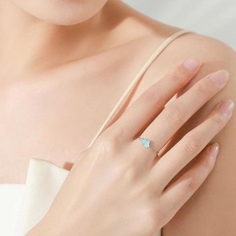 925 Sterlingsilber Süße Blaue Emaille Wolke Verstellbare Kette Ring Für Damen Frisch Süß Minimalistisch Schmuck Geschenk