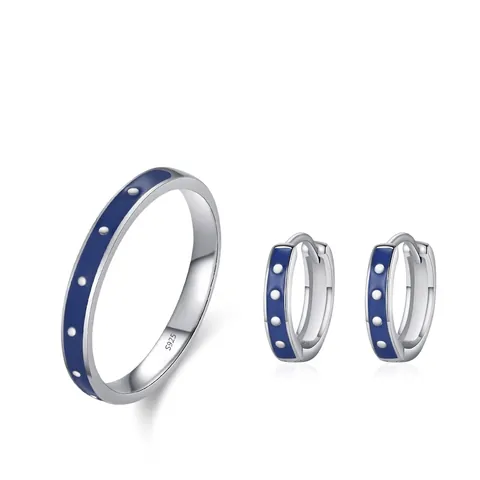 S925 Sterlingsilber Blau Emaille Schmuckset Für Damen Vintage Punktmuster Ring Ohrringe Jubiläum Party Schmuck Geschenk
