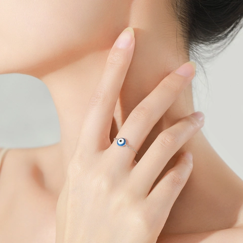 925 Sterlingsilber Böser Blick Kette Ring Verstellbar Emaille Blaues Auge Gliedring Für Damen Personalisiert Minimalistisch Schmuck