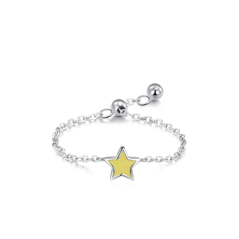 925 Sterlingsilber Verstellbarer Kettenring Für Damen Gelber Emaille Stern Anhänger Minimalistischer Fingerring Schmuck Geschenk