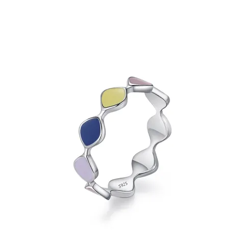 S925 Sterling Silver Multicolor Enamel Ring For Women Sweet Geometric Wave Design Finger Band Fashion Jewelry Gift