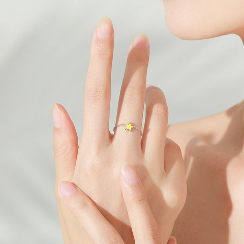 925 Sterlingsilber Verstellbarer Kettenring Für Damen Gelber Emaille Stern Anhänger Minimalistischer Fingerring Schmuck Geschenk
