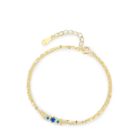 Bracciale Doppio Strato in Argento Sterling 925 Con Zirconia Blu per Donna Placcato Oro Catena Geometrica Circolare Gioielli di Moda Regalo