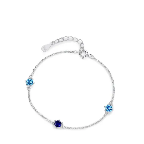 Elegantes 925 Sterlingsilber Blau Zirkonia Dünne Kette Armband Für Damen Minimalist Mode Herz Des Ozeans Schmuck Geschenk