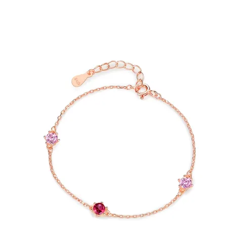 Pulsera Ajustable de Plata de Ley 925 Bañada en Oro Rosa con Circonia Rosa Rojo para Mujer Joyería Minimalista Elegante