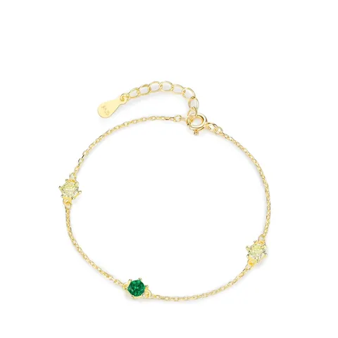 Elegant 925 Sterling Silver Gold Plated Zirconia Bracelet For Women Adjustable Round Green Yellow Stone Link Chain Jewelry