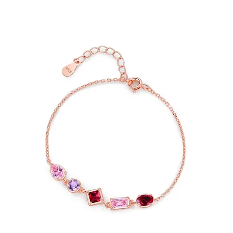Süßes 925 Sterlingsilber Roségold Armband Für Damen Bunte Zirkonia Eingelegt Geometrische Form Armband Mode Schmuck Geschenk