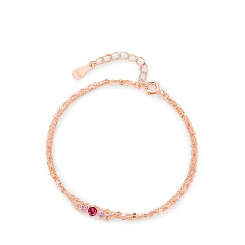 Bracciale a Doppio Strato in Argento Sterling 925 per Donna Placcato Oro Rosa Dolce Zirconia Rossa Rosa Gioielli Catena