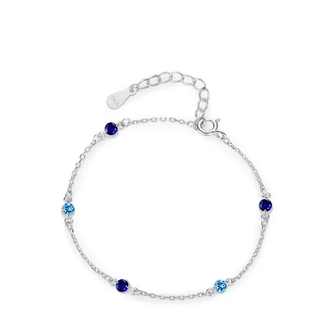 Vintage 925 Sterling Silver Blue Zirconia Bracelet For Women Retro Geometric Round Inlaid Jewelry Daily Commuting Hand Chain