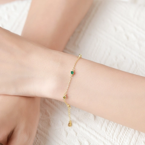 Design di Nicchia Bracciale in Argento Sterling 925 Con Zirconia Verde Per Donna Placcato Oro Semplice Leggero Lusso Gioielli Geometrici