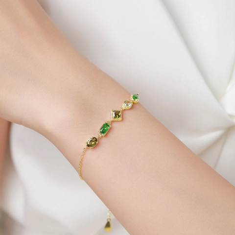 925 Sterling Zilveren Armband Voor Dames Mode Zirconia Ingelegd Geometrische Groene Stenen Kleurrijke Sieraden Cadeau