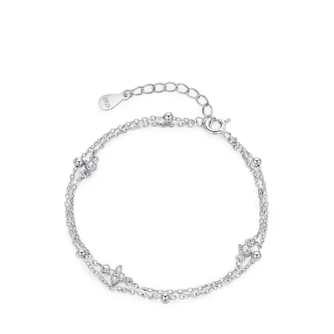 Bracciale Doppio Strato in Argento Sterling 925 Quadrifoglio Zirconia per Donna Elegante Gioielli Intarsiati Stile Foresta