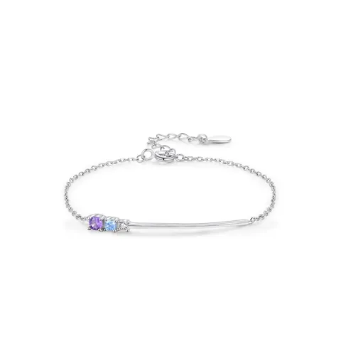 Pulsera Minimalista de Plata de Ley 925 para Mujer Estilo Fresco Circonia de Colores Incrustada Cadena Ajustable Joyería de Regalo