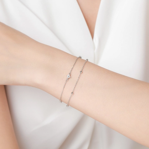 Bracciale Doppio Strato in Argento Sterling 925 Quadrifoglio Zirconia per Donna Elegante Gioielli Intarsiati Stile Foresta