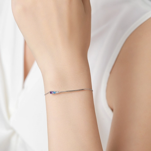 Pulsera Minimalista de Plata de Ley 925 para Mujer Estilo Fresco Circonia de Colores Incrustada Cadena Ajustable Joyería de Regalo