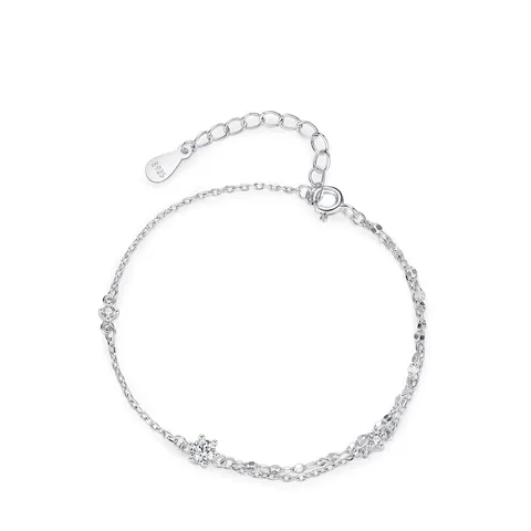 Bracciale in Argento Sterling 925 a Doppio Strato per Donna Con Zirconia Tonda Intarsiata Minimalista Design di Nicchia