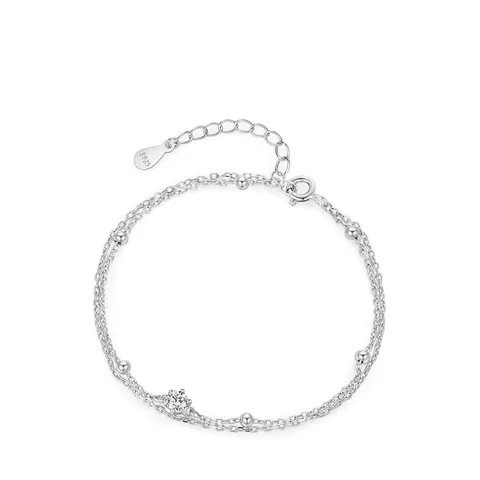 Minimalistisches 925 Sterlingsilber Doppelschichtiges Perlenkette Armband Für Damen Einfaches Zirkonia Eingelegtes Verstellbares Rundperlen Schmuck