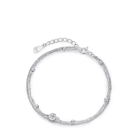 Bracciale a Doppio Strato in Argento Sterling 925 per Donna con Intarsio di Zirconia Catena a Perline Geometriche Gioielli Minimalisti