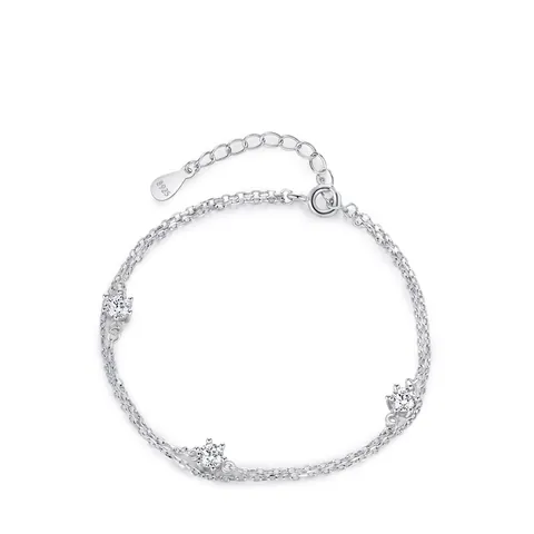 Bracciale a Doppio Strato in Argento Sterling 925 per Donna Squisita Catena Sottile Geometrica con Zirconia Intarsiata Gioielli