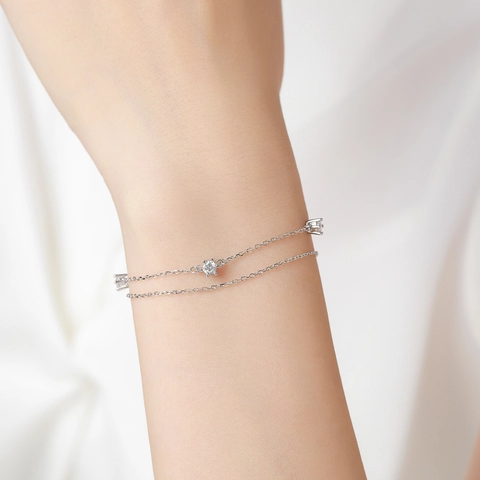 Bracciale a Doppio Strato in Argento Sterling 925 per Donna Squisita Catena Sottile Geometrica con Zirconia Intarsiata Gioielli