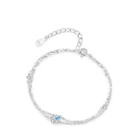 925 Sterlingsilber Hellblau Blume Doppelschichtige Kette Armband Für Damen Einfach Zirkonia Eingelegt Luxus Mode Handschmuck