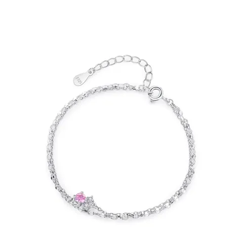 Bracciale in Argento Sterling S925 Con Zirconia Rosa Fiori Di Ciliegio per Donna Dolce Catena a Doppio Strato Gioielli di Moda