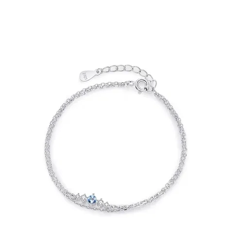 Bracciale a Strati in Argento Sterling 925 Minimalista per Donna Zirconia Celeste Intarsiata Gioiello da Mano di Lusso