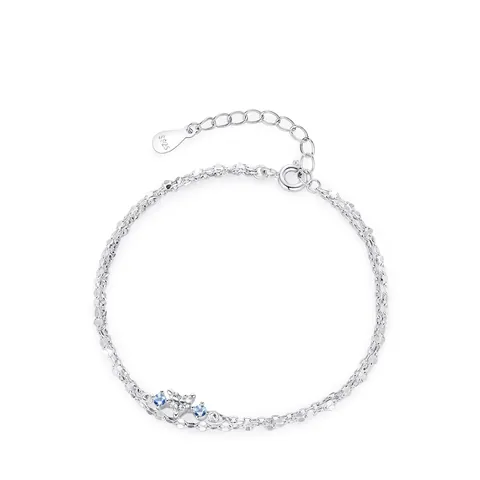 Bracelet Cœur Double Couche en Argent Sterling 925 Zirconia Étincelant Pierre Bleu Clair Bijoux Minimalistes Femme