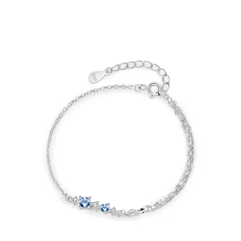 Minimalist S925 Sterling Silver Ice Blue Zirconia Bracelet For Women Fashion Double Layer Design Adjustable Thin Chain Jewelry