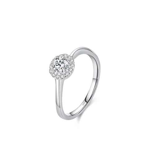 925 Sterling Silver Flower Zirconia Ring Elegant Halo Sparkly Faux Diamond Proposal Engagement Finger Ring For Women