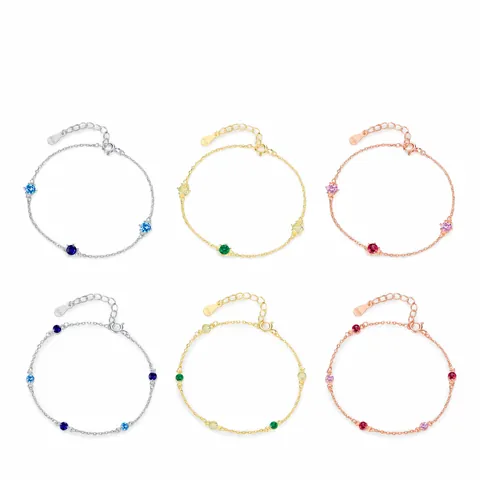 Pulsera Ajustable de Plata de Ley 925 para Mujer Estilo Francés Elegante con Circonia de Colores Incrustada Joyería Minimalista