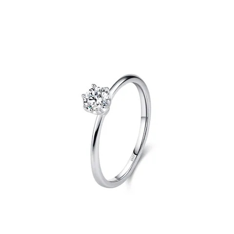 Classic 925 Sterling Silver Six Claw Round Zirconia Ring Elegant Solitaire Engagement Finger Ring For Women Fashion Jewelry