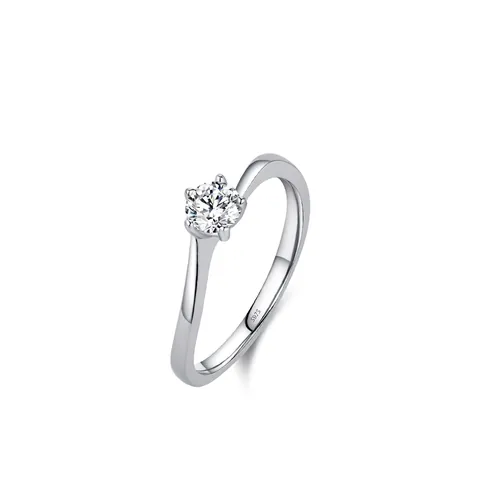 Anello Solitario in Argento Sterling S925 Esagramma a Sei Griffe Elegante con Zirconia Intarsiata Anello di Fidanzamento per Donna
