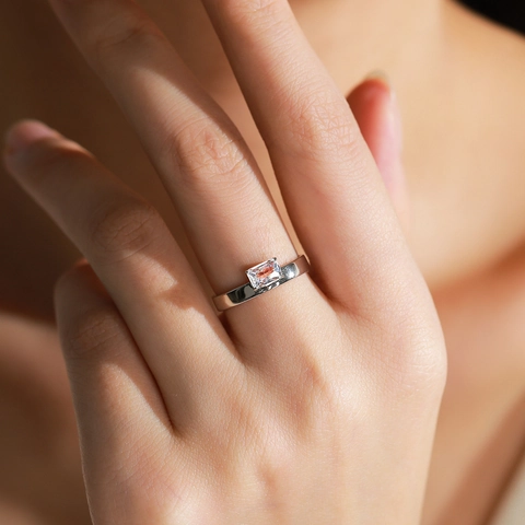 S925 Sterling Silver Square Zirconia Ring Minimalist Emerald Cut Simulated Diamond Engagement Wedding Ring For Women Jewelry