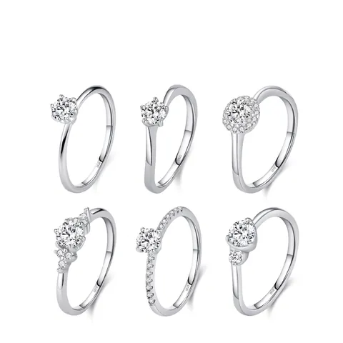 Anello in Argento Sterling S925 con Zirconia per Donna Elegante Solitario Rotondo Fascia per Matrimonio Gioielli Moda