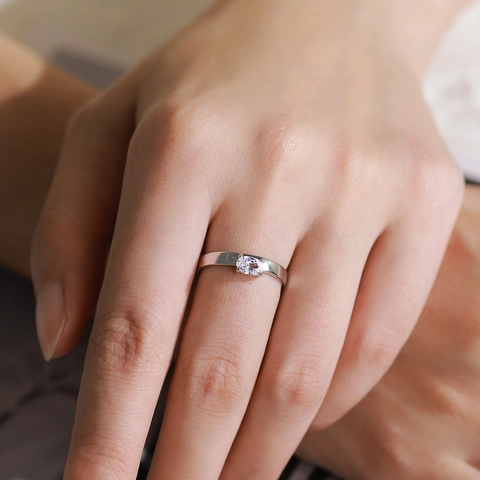 Anello in Argento Sterling S925 Geometrico con Zirconia Minimalista Quadrato Rotondo Ovale Taglio Radiant Matrimonio Fidanzamento Donna Gioielli