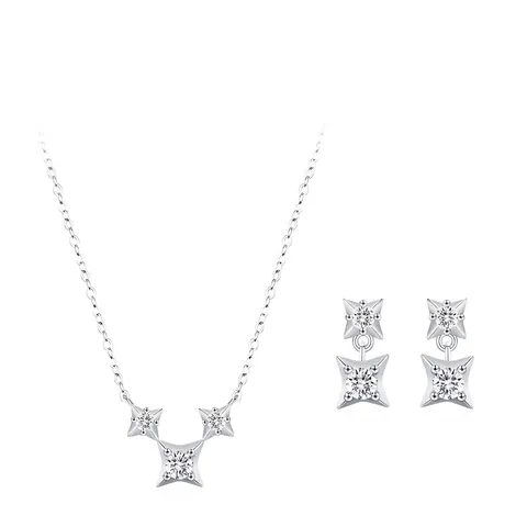 Luxuriöses S925 Sterlingsilber Vierzackiger Stern Halskette Ohrstecker Für Damen Glänzende Zirkonia Eingelegte Schmuckzubehör