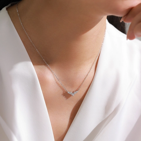 Elegante Collana Con Ciondolo a V in Argento Sterling 925 Per Donna Design a Coda di Delfino Con Strass Catena Clavicola Gioielli Regalo