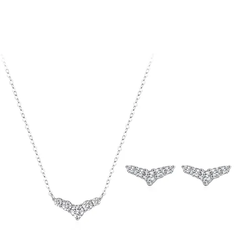 Set di Gioielli in Argento Sterling 925 per Donna Elegante Collana e Orecchini a Bottone con Zirconia a Forma di V Squisito Gioielli Moda Coda di Delfino