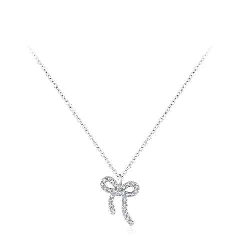 925 Sterling Zilveren Strik Hanger Ketting Zirconia Zoet Elegant Sleutelbeen Ketting Sieraden Voor Vrouwen Elegant Cadeau