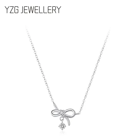 Collana a Fiocco in Argento Sterling 925 per Donna Dolce Incastonatura in Zirconia Catena da Clavicola Gioielli con Ciondolo Argento