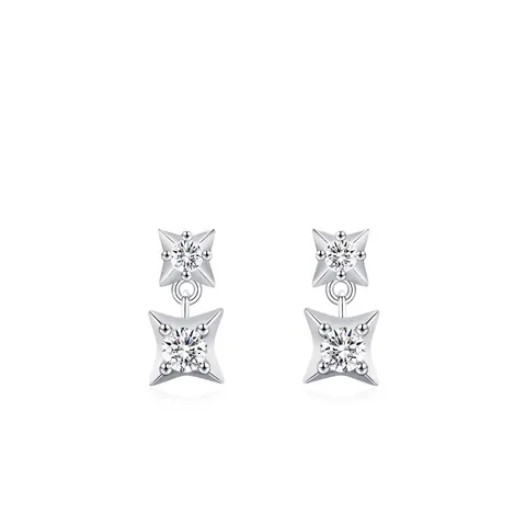 Orecchini a Bottone in Argento Sterling 925 a Quattro Punte Stella Minimalisti Geometrici con Zirconia Intarsiata Gioielli Donna