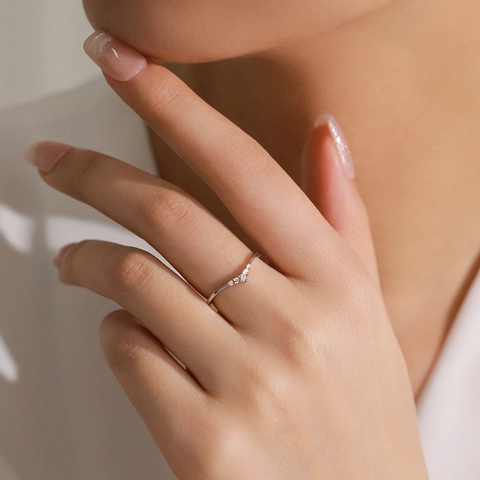 Anello a Forma di V in Argento Sterling S925 per Donna Anello Impilabile Minimalista in Zirconia Elegante Stile Semplice Gioielli Moda