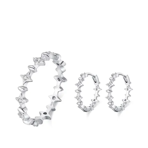 Set di Gioielli in Argento Sterling 925 con Zirconia a Stella per Donna Creativo Lucido Motivo Stellare Anello e Orecchini a Cerchio