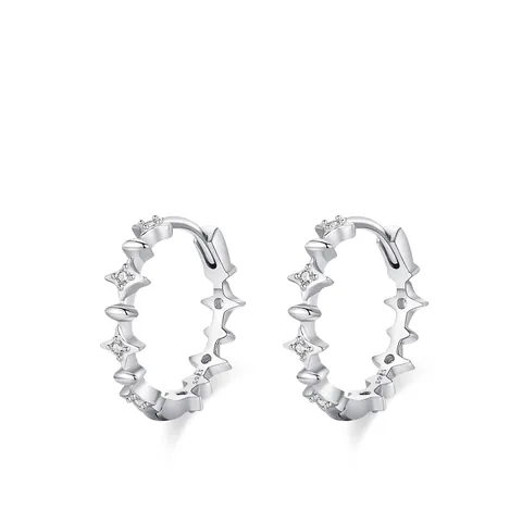 925 Sterling Silver Four Pointed Star Hoop Earrings For Women Minimalist Zirconia Inlaid Star Earrings Ins Style Jewelry