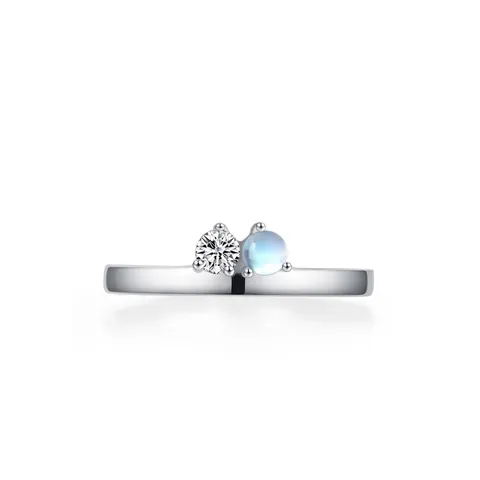 Anillo de Plata de Ley 925 con Piedra de Luna y Circonia Elegante Anillo Minimalista de Doble Piedra para Mujer Joyería de Moda
