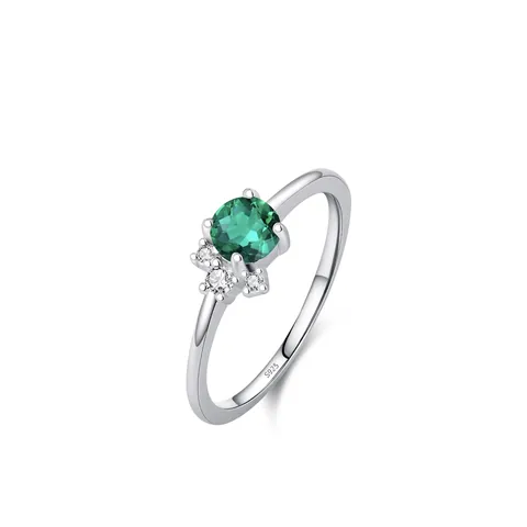 S925 Sterling Silver Emerald Green Zirconia Ring For Women Minimalist Fashion Round Gemstone Inlaid Jewelry Finger Ring